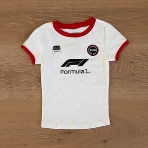 Aeropostale Formula 1 Graphic Tee Racing Cropped Ringer Size XS White Red Black